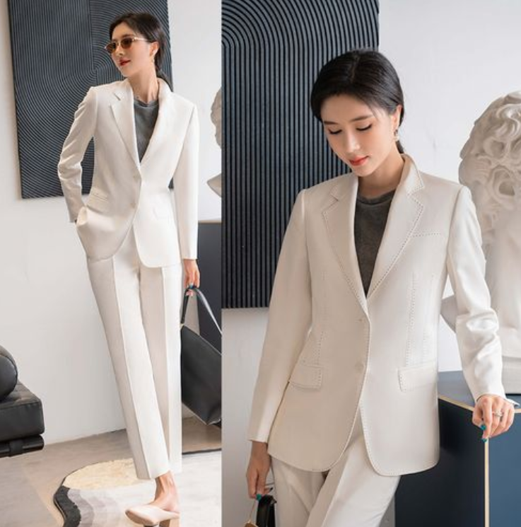 白色女士小西裝套裝，職業(yè)女士西裝氣質(zhì)高雅,果斷干練